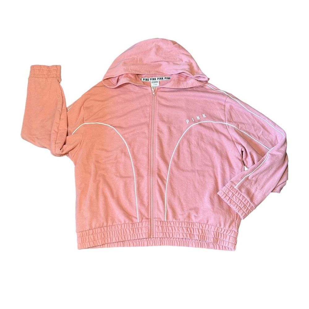 Victorias Secret Pink Full Zip Dolman Hoodie Pink Athleisure Women's Large